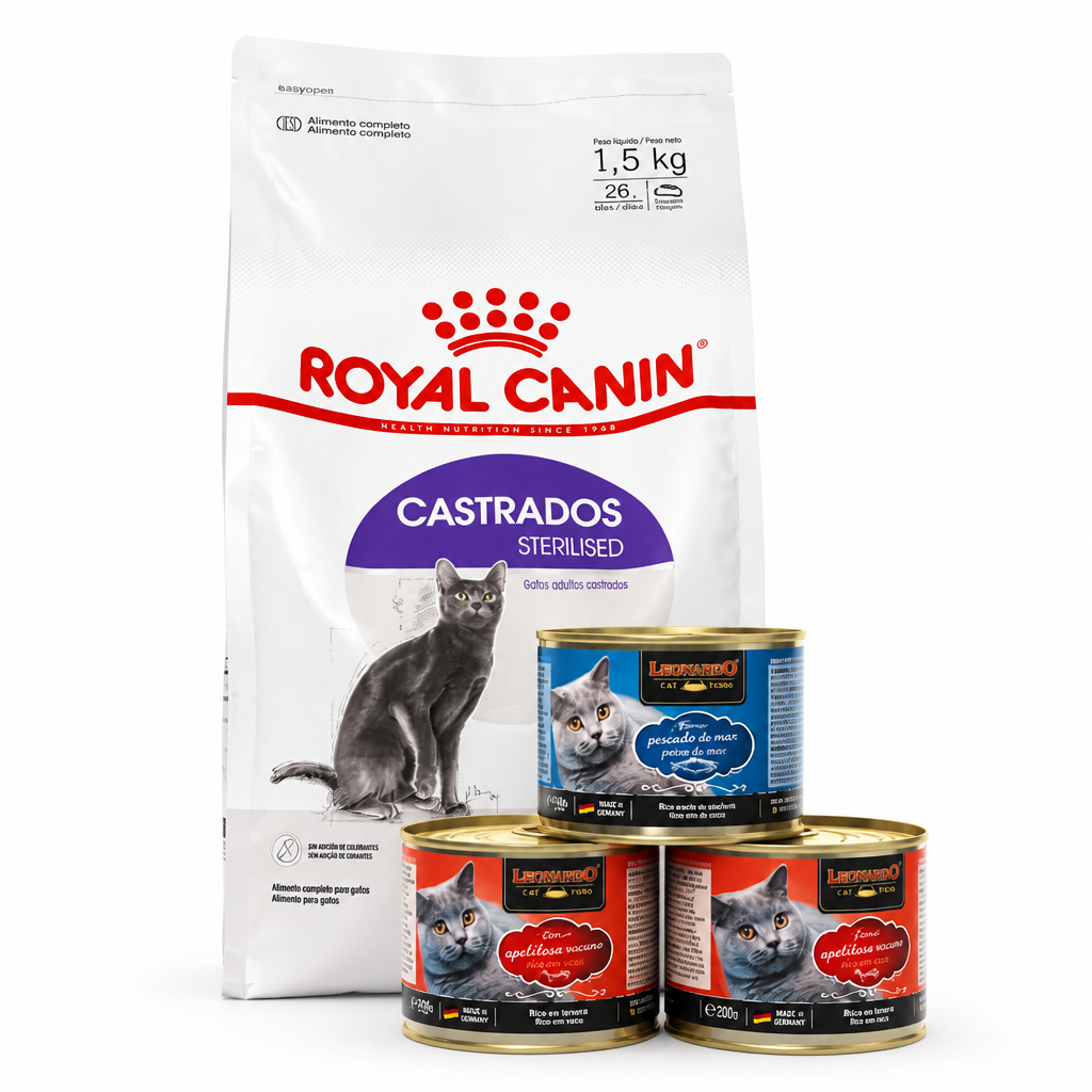 Pack Royal Canin Sterilized 1,5 Kg + 3 Latas Leonardo 200 gr.