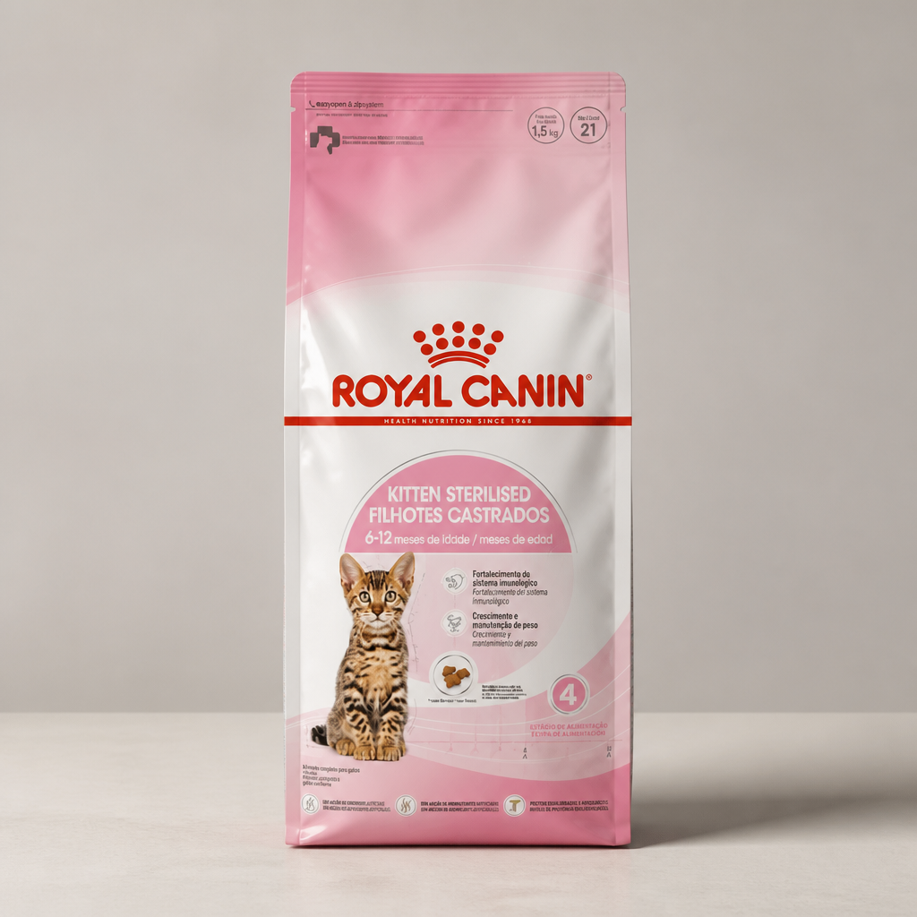 Pack Premiun Gatito BB Royal Canin 1,5Kg + Lata Leonardo 200gr + plato acero inoxidable + varilla interactiva + cama acolchada antiestrés