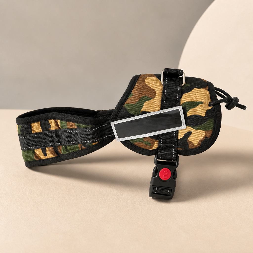 Arnes de vanguardia ajustable con cintas reflectantes y broche de seguridad