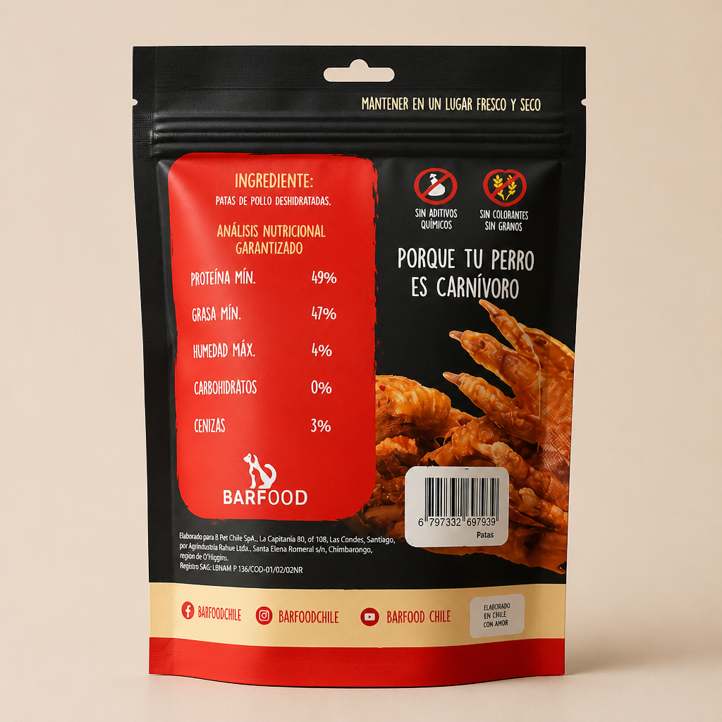 Snack Patache patas de pollo  deshidratadas 100gr.