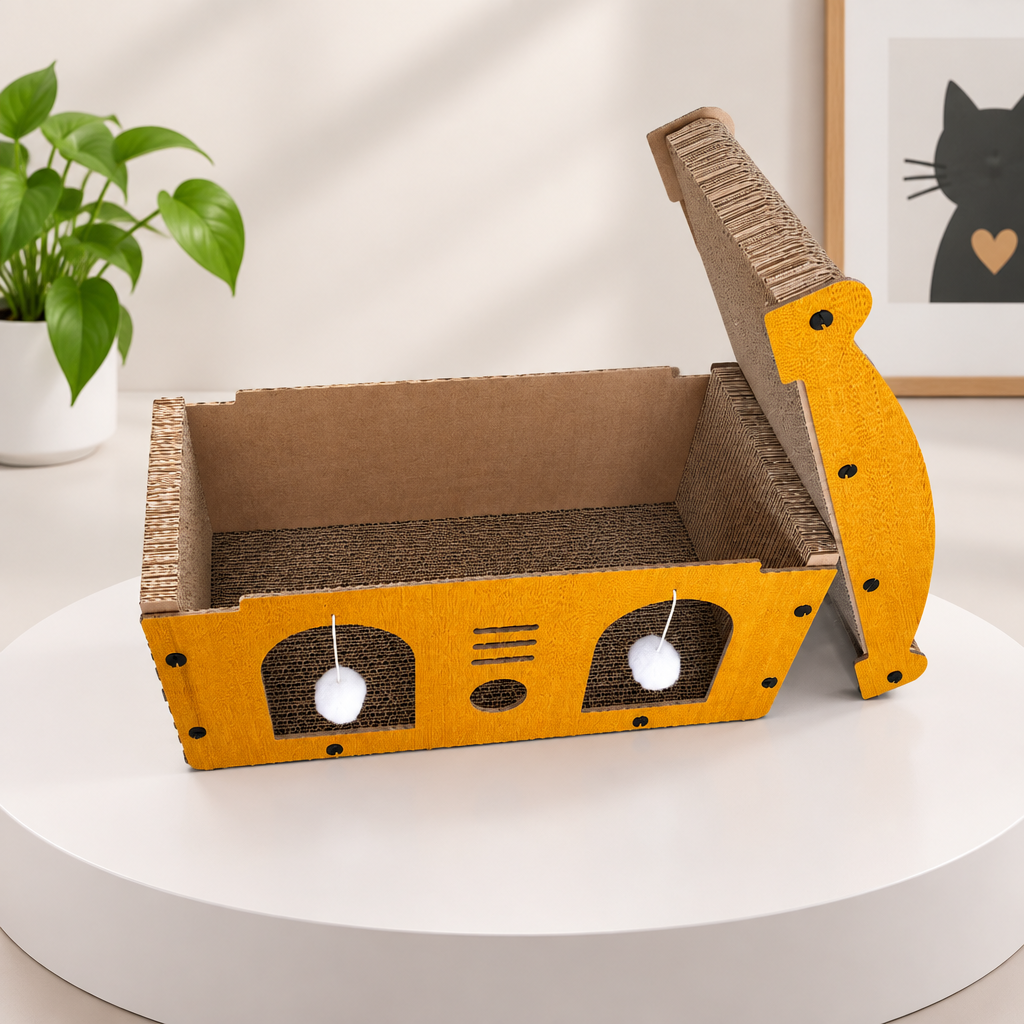 Casa rascador interactiva con cama de descanso para gatito