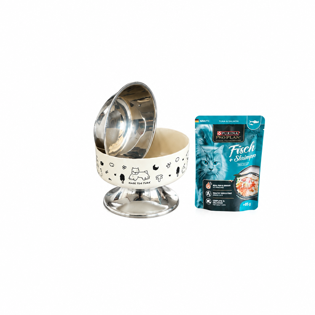 Pack premium Bravery Gato adulto Salmon 2Kg + Alimento húmedo Leonardo 85gr + Plato funcional 2 en uno